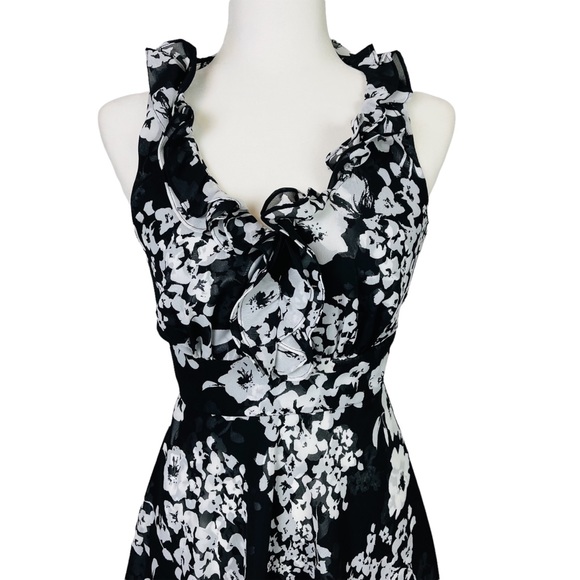 WHBM Floral Print Ruffled Halter Dress-black, white - Picture 2 of 9